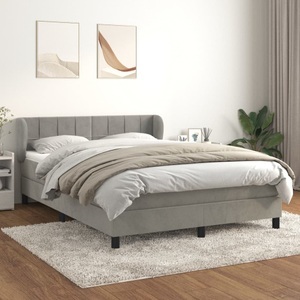 vidaXL, vidaXL Boxspringbett mit Matratze Hellgrau 140x200 cm Samt, vidaXL Boxspringbett mit Matratze Hellgrau 140x200 cm Samt