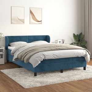 vidaXL, vidaXL Boxspringbett mit Matratze Dunkelblau 140x200 cm Samt, vidaXL Boxspringbett mit Matratze Dunkelblau 140x200 cm Samt