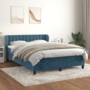 vidaXL, vidaXL Boxspringbett mit Matratze Dunkelblau 140x200 cm Samt, vidaXL Boxspringbett mit Matratze Dunkelblau 140x200 cm Samt