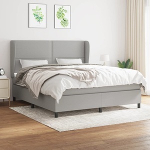vidaXL, vidaXL Boxspringbett mit Matratze Hellgrau 160x200 cm Stoff, vidaXL Boxspringbett mit Matratze Hellgrau 160x200 cm Stoff