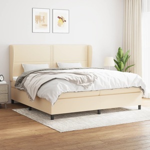 vidaXL, vidaXL Boxspringbett mit Matratze Creme 200x200 cm Stoff