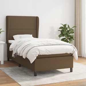 vidaXL, vidaXL Boxspringbett mit Matratze Dunkelbraun 90x190 cm Stoff
