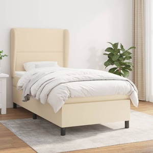 vidaXL, vidaXL Boxspringbett mit Matratze Creme 90x200 cm Stoff, vidaXL Boxspringbett mit Matratze Creme 90x200 cm Stoff