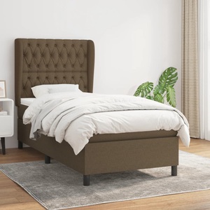 vidaXL, vidaXL Boxspringbett mit Matratze Dunkelbraun 90x200 cm Stoff, vidaXL Boxspringbett mit Matratze Dunkelbraun 90x200 cm Stoff