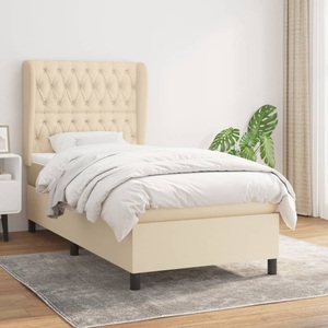 vidaXL, vidaXL Boxspringbett mit Matratze Creme 100x200 cm Stoff