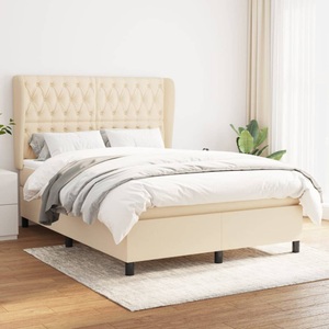 vidaXL, vidaXL Boxspringbett mit Matratze Creme 140x200 cm Stoff, vidaXL Boxspringbett mit Matratze Creme 140x200 cm Stoff