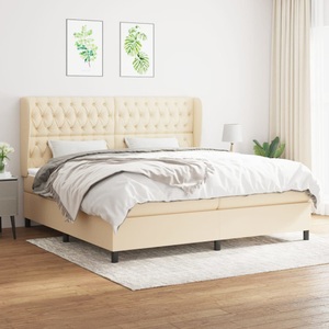vidaXL, vidaXL Boxspringbett mit Matratze Creme 200x200 cm Stoff