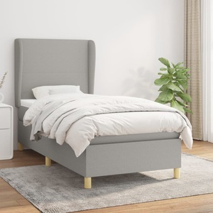 vidaXL, vidaXL Boxspringbett mit Matratze Hellgrau 90x200 cm Stoff, vidaXL Boxspringbett mit Matratze Hellgrau 90x200 cm Stoff