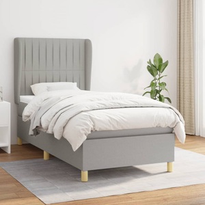 vidaXL, vidaXL Boxspringbett mit Matratze Hellgrau 90x200 cm Stoff, vidaXL Boxspringbett mit Matratze Hellgrau 90x200 cm Stoff