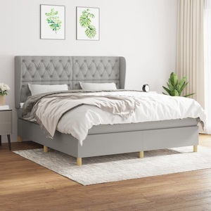 vidaXL, vidaXL Boxspringbett mit Matratze Hellgrau 160x200 cm Stoff, vidaXL Boxspringbett mit Matratze Hellgrau 160x200 cm Stoff