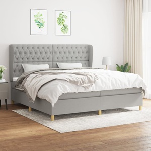vidaXL, vidaXL Boxspringbett mit Matratze Hellgrau 200x200 cm Stoff, vidaXL Boxspringbett mit Matratze Hellgrau 200x200 cm Stoff