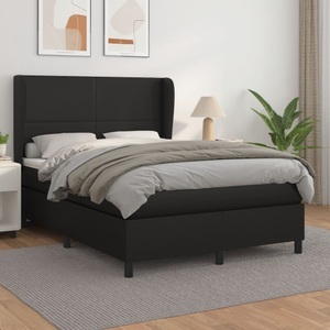 vidaXL, vidaXL Boxspringbett mit Matratze Schwarz 140x200 cm Kunstleder, vidaXL Boxspringbett mit Matratze Schwarz 140x200 cm Kunstleder