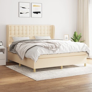 vidaXL, vidaXL Boxspringbett mit Matratze Creme 160x200 cm Stoff, vidaXL Boxspringbett mit Matratze Creme 160x200 cm Stoff
