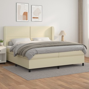 vidaXL, vidaXL Boxspringbett mit Matratze Creme 200x200 cm Kunstleder, 