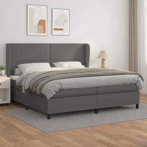 vidaXL, vidaXL Boxspringbett mit Matratze Grau 200x200 cm Kunstleder, vidaXL Boxspringbett mit Matratze Grau 200x200 cm Kunstleder
