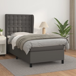 vidaXL, vidaXL Boxspringbett mit Matratze Grau 90x200 cm Kunstleder, vidaXL Boxspringbett mit Matratze Grau 90x200 cm Kunstleder