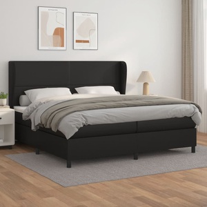 vidaXL, vidaXL Boxspringbett mit Matratze Schwarz 200x200 cm Kunstleder, vidaXL Boxspringbett mit Matratze Schwarz 200x200 cm Kunstleder