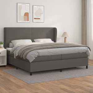 vidaXL, vidaXL Boxspringbett mit Matratze Grau 200x200 cm Kunstleder