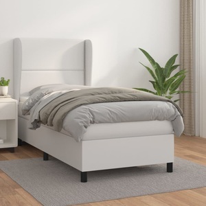 vidaXL, vidaXL Boxspringbett mit Matratze Weiß 90x190 cm Kunstleder, vidaXL Boxspringbett mit Matratze Weiß 90x190 cm Kunstleder