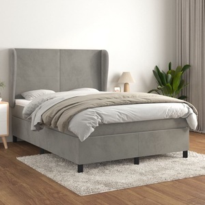 vidaXL, vidaXL Boxspringbett mit Matratze Hellgrau 140x200 cm Samt, vidaXL Boxspringbett mit Matratze Hellgrau 140x200 cm Samt