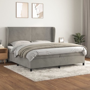 vidaXL, vidaXL Boxspringbett mit Matratze Hellgrau 200x200 cm Samt, vidaXL Boxspringbett mit Matratze Hellgrau 200x200 cm Samt