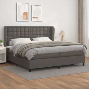 vidaXL, vidaXL Boxspringbett mit Matratze Grau 200x200 cm Kunstleder