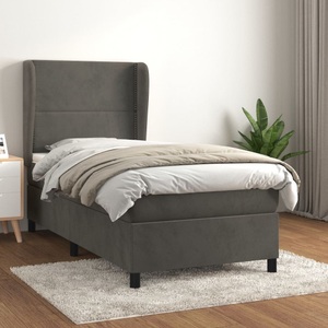 vidaXL, vidaXL Boxspringbett mit Matratze Dunkelgrau 90x200 cm Samt
