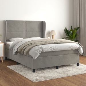 vidaXL, vidaXL Boxspringbett mit Matratze Hellgrau 140x200 cm Samt, vidaXL Boxspringbett mit Matratze Hellgrau 140x200 cm Samt