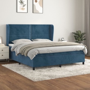 vidaXL, vidaXL Boxspringbett mit Matratze Dunkelblau 160x200 cm Samt, vidaXL Boxspringbett mit Matratze Dunkelblau 160x200 cm Samt