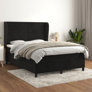 vidaXL, vidaXL Boxspringbett mit Matratze Schwarz 140x200 cm Samt, vidaXL Boxspringbett mit Matratze Schwarz 140x200 cm Samt