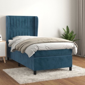 vidaXL, vidaXL Boxspringbett mit Matratze Dunkelblau 90x190 cm Samt, vidaXL Boxspringbett mit Matratze Dunkelblau 90x190 cm Samt