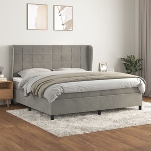 vidaXL, vidaXL Boxspringbett mit Matratze Hellgrau 200x200 cm Samt, vidaXL Boxspringbett mit Matratze Hellgrau 200x200 cm Samt