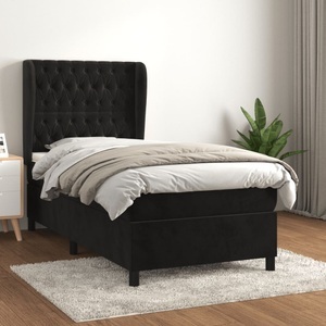 vidaXL, vidaXL Boxspringbett mit Matratze Schwarz 100x200 cm Samt, vidaXL Boxspringbett mit Matratze Schwarz 100x200 cm Samt