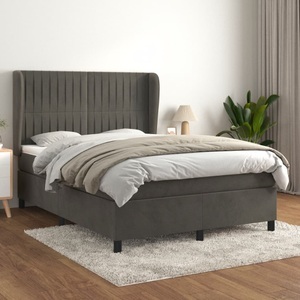 vidaXL, vidaXL Boxspringbett mit Matratze Dunkelgrau 140x200 cm Samt, vidaXL Boxspringbett mit Matratze Dunkelgrau 140x200 cm Samt