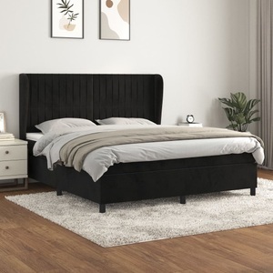 vidaXL, vidaXL Boxspringbett mit Matratze Schwarz 160x200 cm Samt, vidaXL Boxspringbett mit Matratze Schwarz 160x200 cm Samt
