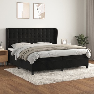 vidaXL, vidaXL Boxspringbett mit Matratze Schwarz 200x200 cm Samt, vidaXL Boxspringbett mit Matratze Schwarz 200x200 cm Samt