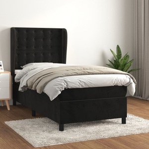 vidaXL, vidaXL Boxspringbett mit Matratze Schwarz 90x200 cm Samt, vidaXL Boxspringbett mit Matratze Schwarz 90x200 cm Samt