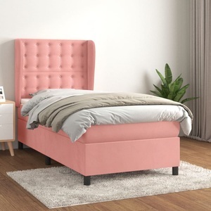 vidaXL, vidaXL Boxspringbett mit Matratze Rosa 100x200 cm Samt, vidaXL Boxspringbett mit Matratze Rosa 100x200 cm Samt