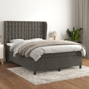 vidaXL, vidaXL Boxspringbett mit Matratze Dunkelgrau 140x200 cm Samt, vidaXL Boxspringbett mit Matratze Dunkelgrau 140x200 cm Samt