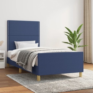 vidaXL, vidaXL Bettgestell mit Kopfteil Blau 90x200 cm Stoff, vidaXL Bettgestell mit Kopfteil Blau 90x200 cm Stoff