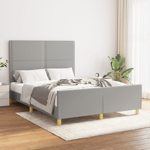 vidaXL, vidaXL Bettgestell mit Kopfteil Hellgrau 140x200 cm Stoff, vidaXL Bettgestell ohne Matratze Hellgrau 140x200 cm Stoff