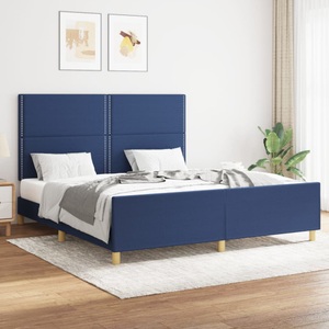 vidaXL, vidaXL Bettgestell mit Kopfteil Blau 160x200 cm Stoff, vidaXL Bettgestell ohne Matratze Blau 160x200 cm Stoff