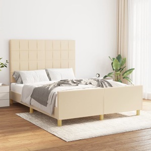 vidaXL, vidaXL Bettgestell mit Kopfteil Creme 140x200 cm Stoff, vidaXL Bettgestell ohne Matratze Creme 140x200 cm Stoff