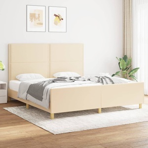 vidaXL, vidaXL Bettgestell mit Kopfteil Creme 180x200 cm Stoff, vidaXL Bettgestell ohne Matratze Creme 180x200 cm Stoff