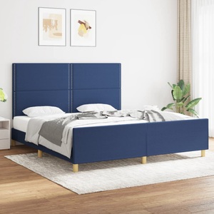 vidaXL, vidaXL Bettgestell mit Kopfteil Blau 180x200 cm Stoff, vidaXL Bettgestell ohne Matratze Blau 180x200 cm Stoff