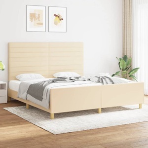 vidaXL, vidaXL Bettgestell mit Kopfteil Creme 180x200 cm Stoff, vidaXL Bettgestell ohne Matratze Creme 180x200 cm Stoff