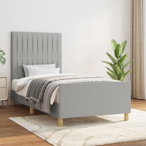 vidaXL, vidaXL Bettgestell mit Kopfteil Hellgrau 90x190 cm Stoff