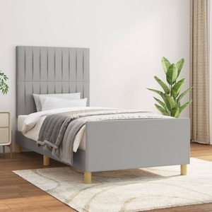 vidaXL, vidaXL Bettgestell mit Kopfteil Hellgrau 90x200 cm Stoff, vidaXL Bettgestell ohne Matratze Hellgrau 90x200 cm Stoff