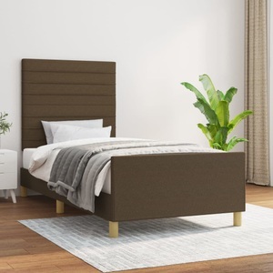 vidaXL, vidaXL Bettgestell mit Kopfteil Dunkelbraun 90x200 cm Stoff, vidaXL Bettgestell ohne Matratze Dunkelbraun 90x200 cm Stoff