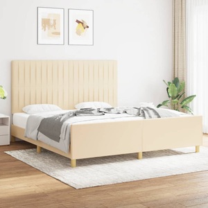 vidaXL, vidaXL Bettgestell mit Kopfteil Creme 180x200 cm Stoff, vidaXL Bettgestell ohne Matratze Creme 180x200 cm Stoff